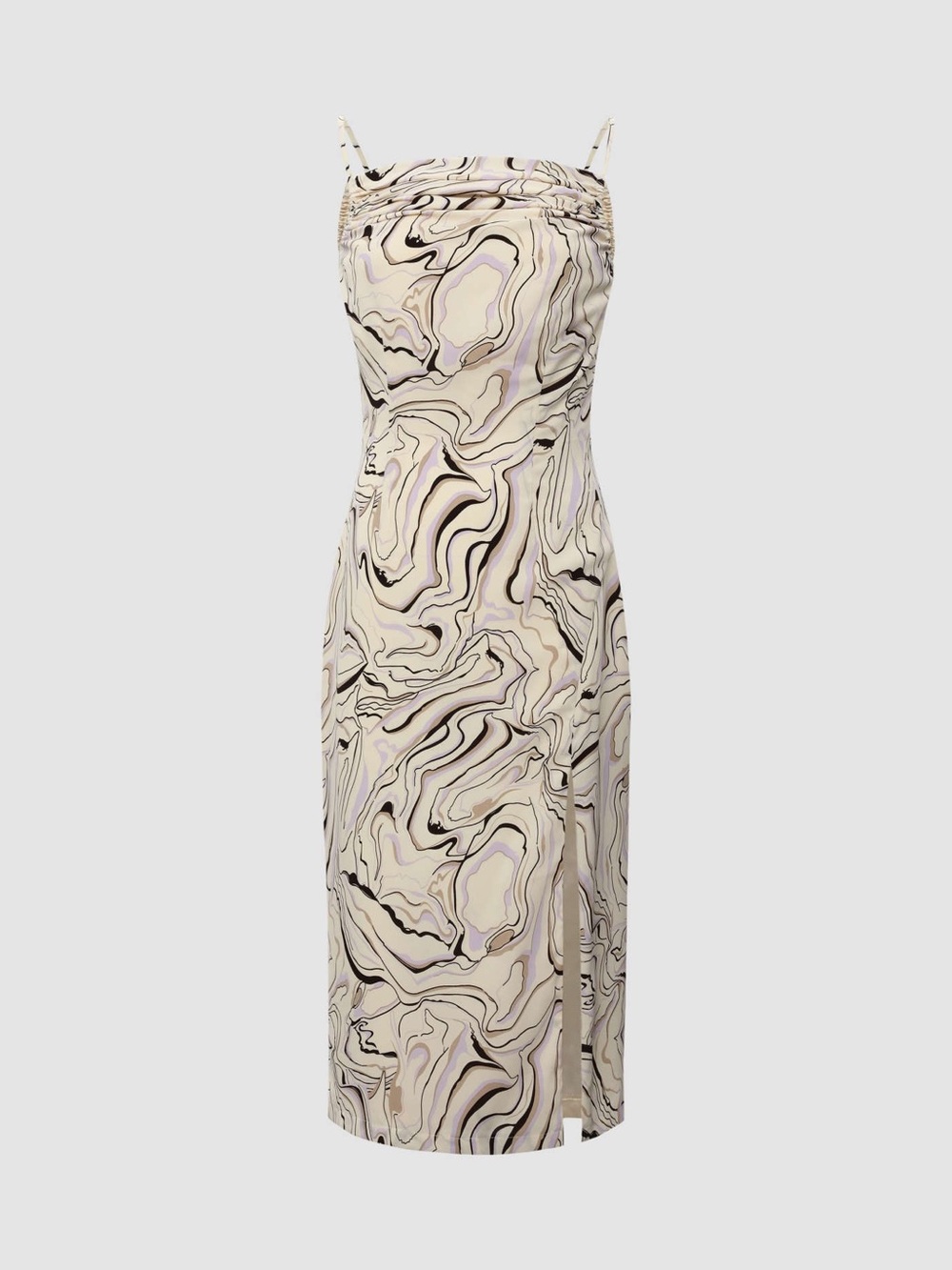Cider Spiral Marble Print Slip Midi Dress - Cream, Lavender and Maroon